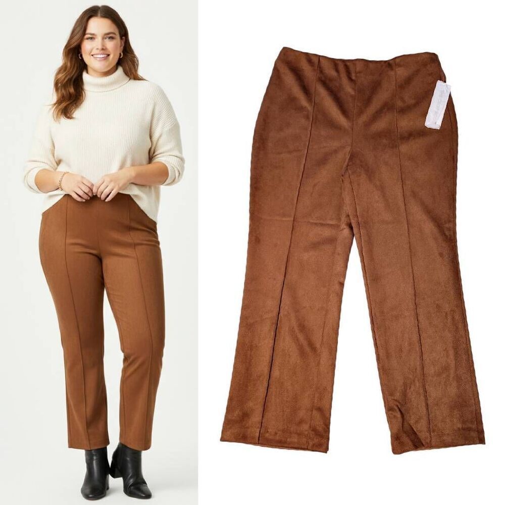 Rafaella Tiramisu The Crop Boot High Rise Pull On Faux Suede Pants NWT Plus 14